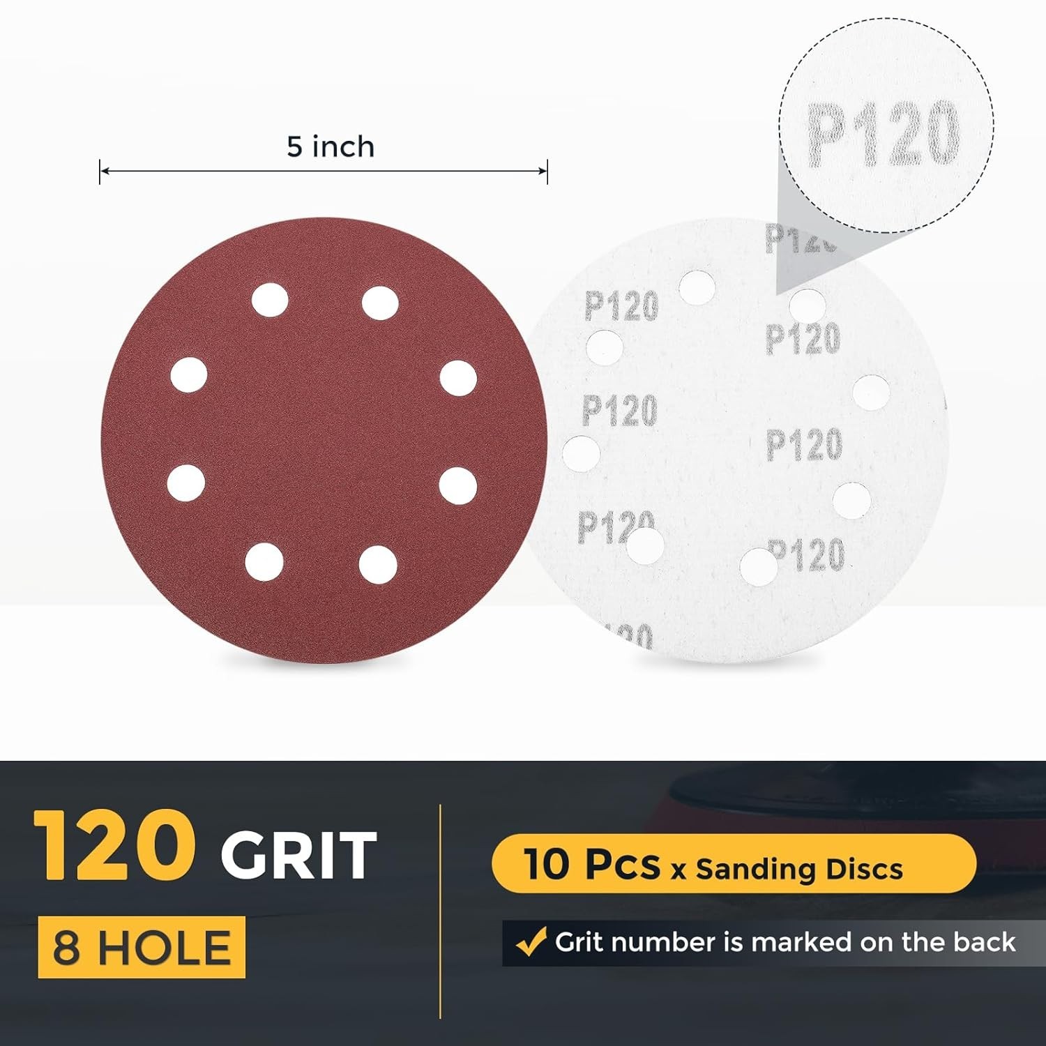 10 Pcs 7 Inch Sanding Discs, 120 Grit Hook and Loop Sandpaper, 8-Hole Aluminu…
