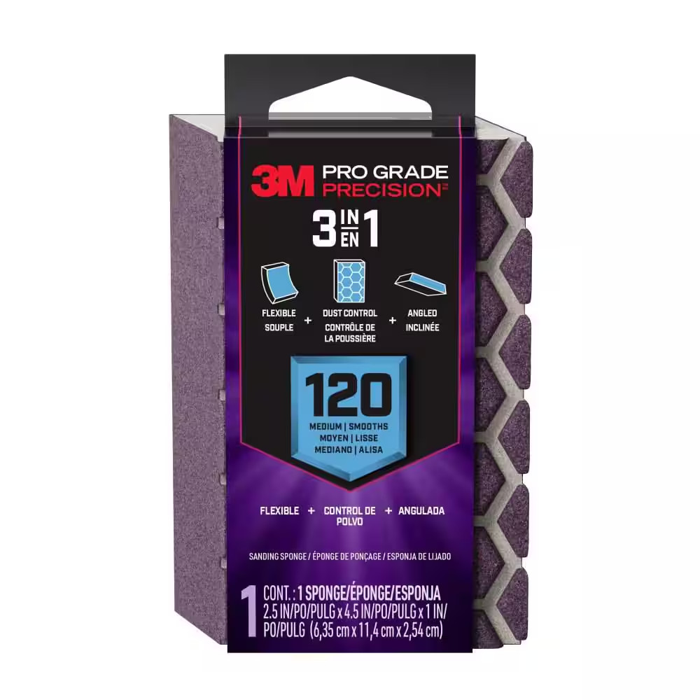 Pro Grade Precision 2.5 in X 4.5 In. X 1 In. Medium 120 Grit 3-In-1 Sanding Spon