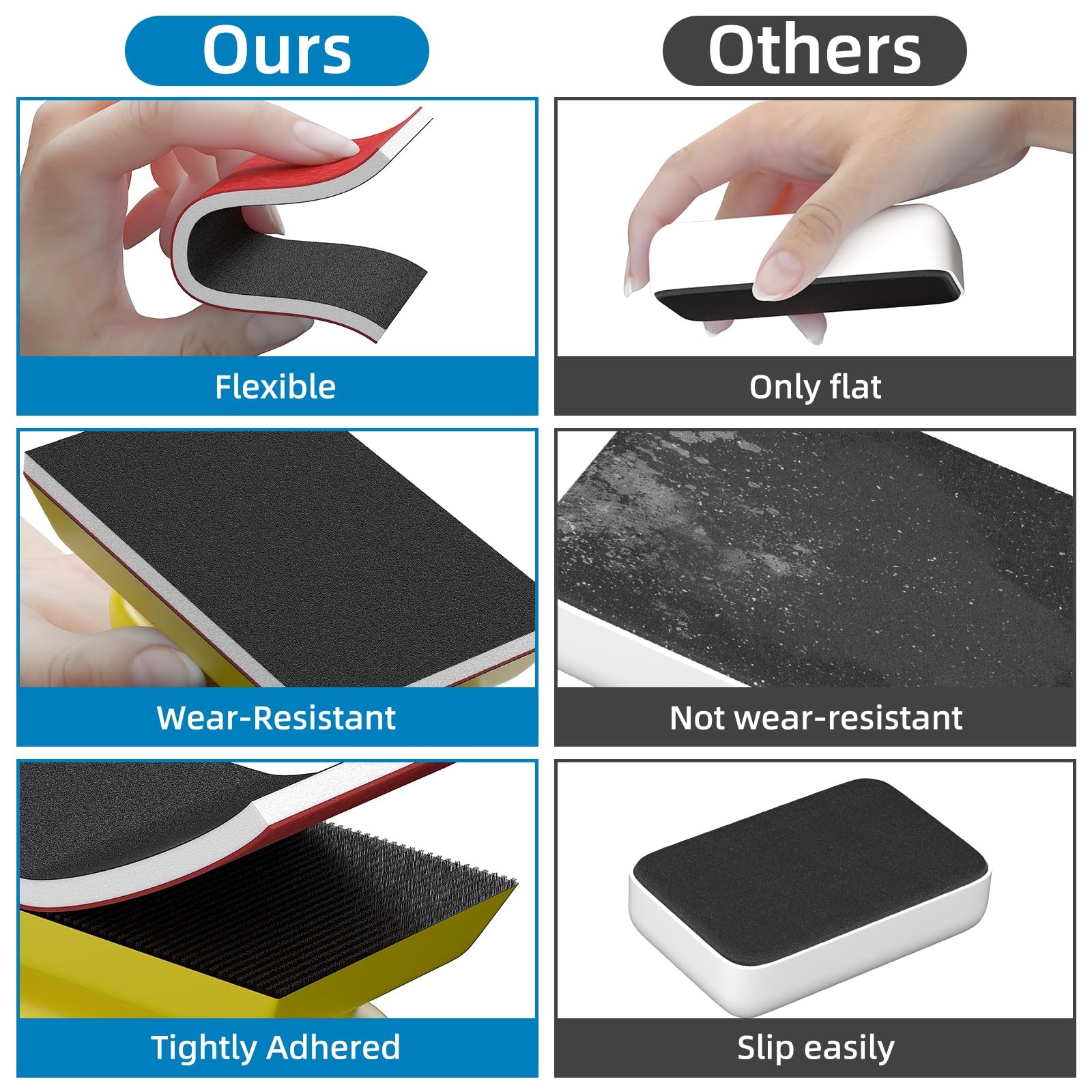 Sanding Sponge Set Reusable 3×4 Inch Wet Dry Foam Blocks Wood Furniture Metal