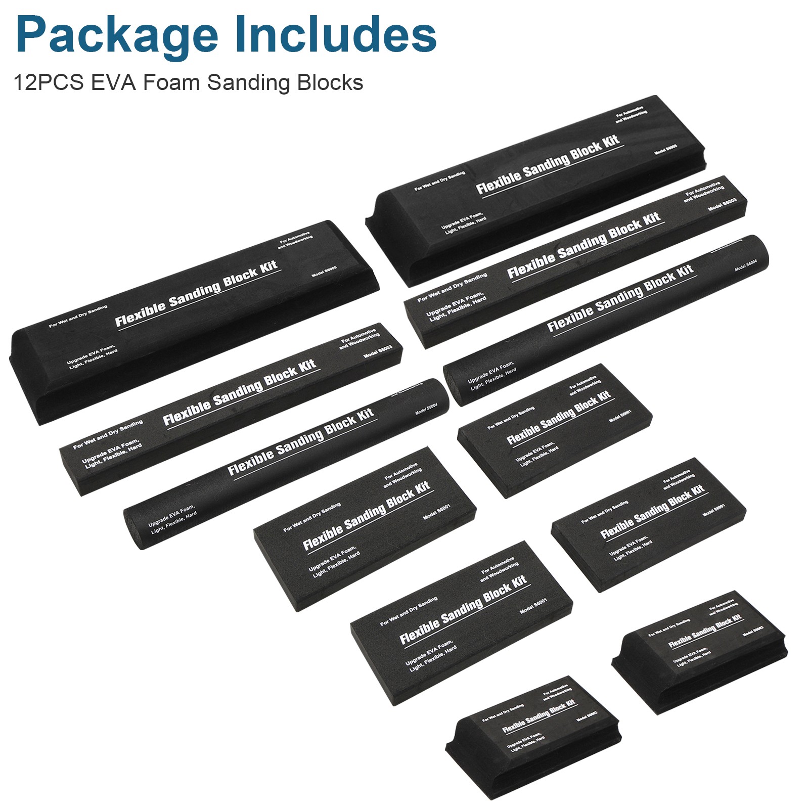 12PCS Wet Dry Flexible EVA Foam Sanding Block Kit for Auto Body Wood Paint Prep