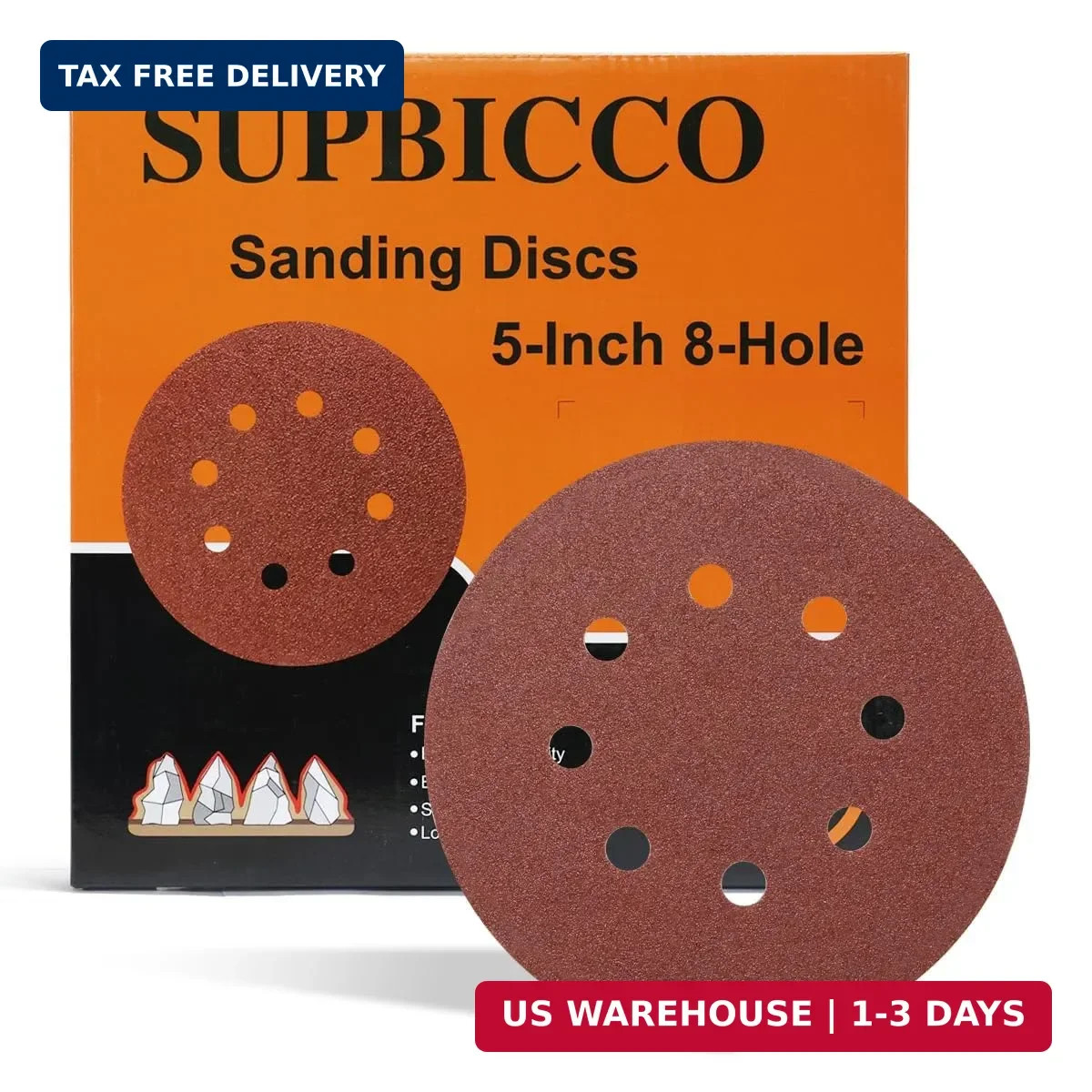 5 Inch 8 Hole Sanding Discs Hook and Loop, 50 PCS 80 Grit Round Sand Paper Disc,