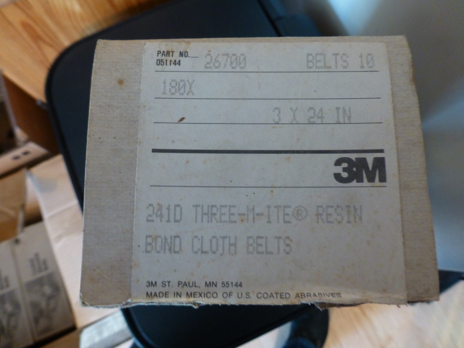 NEW 3M Brand 180 Grit 3″ x 24″ Three-M-Ite Resin Sanding Belts (10) Pack #241D
