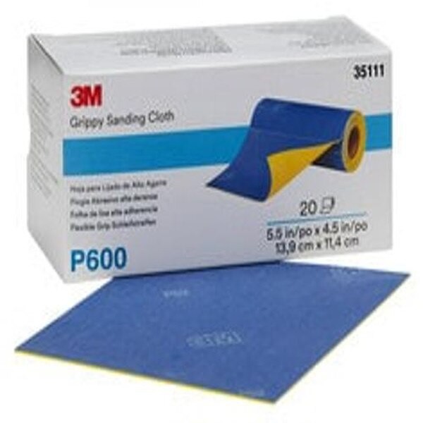 3M Grippy Sanding Cloth 35111, P600 Grade, 5.5 in x 4.5 in, 20 Sheets/Roll