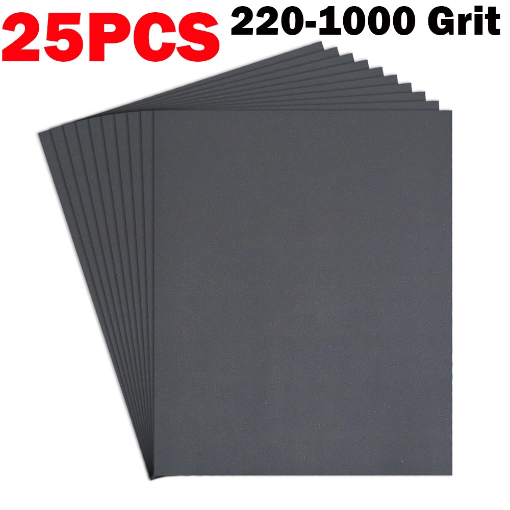 25PACK 220-1000 Grit Sand Paper 9×11 In Wet Dry Sandpaper Sheets Silicon Carbide