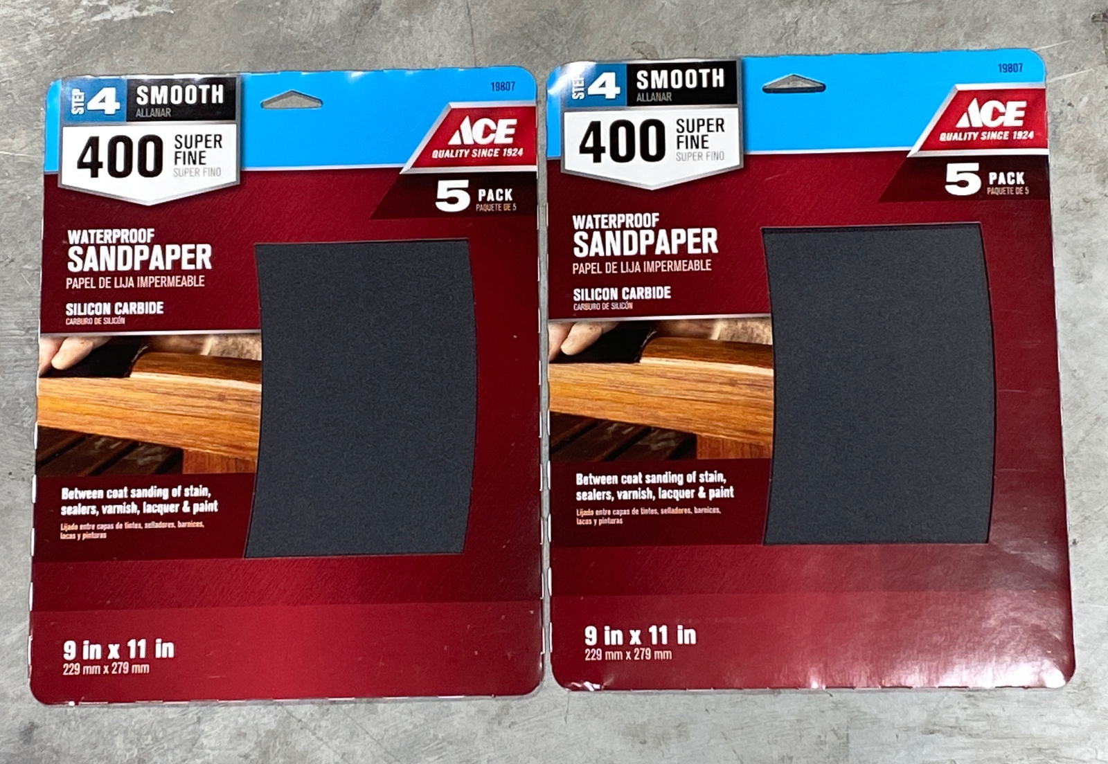 Ace Waterproof Sandpaper Sheets 400 Grit Super Fine, 9” x 11” – 10 Sheets 19807