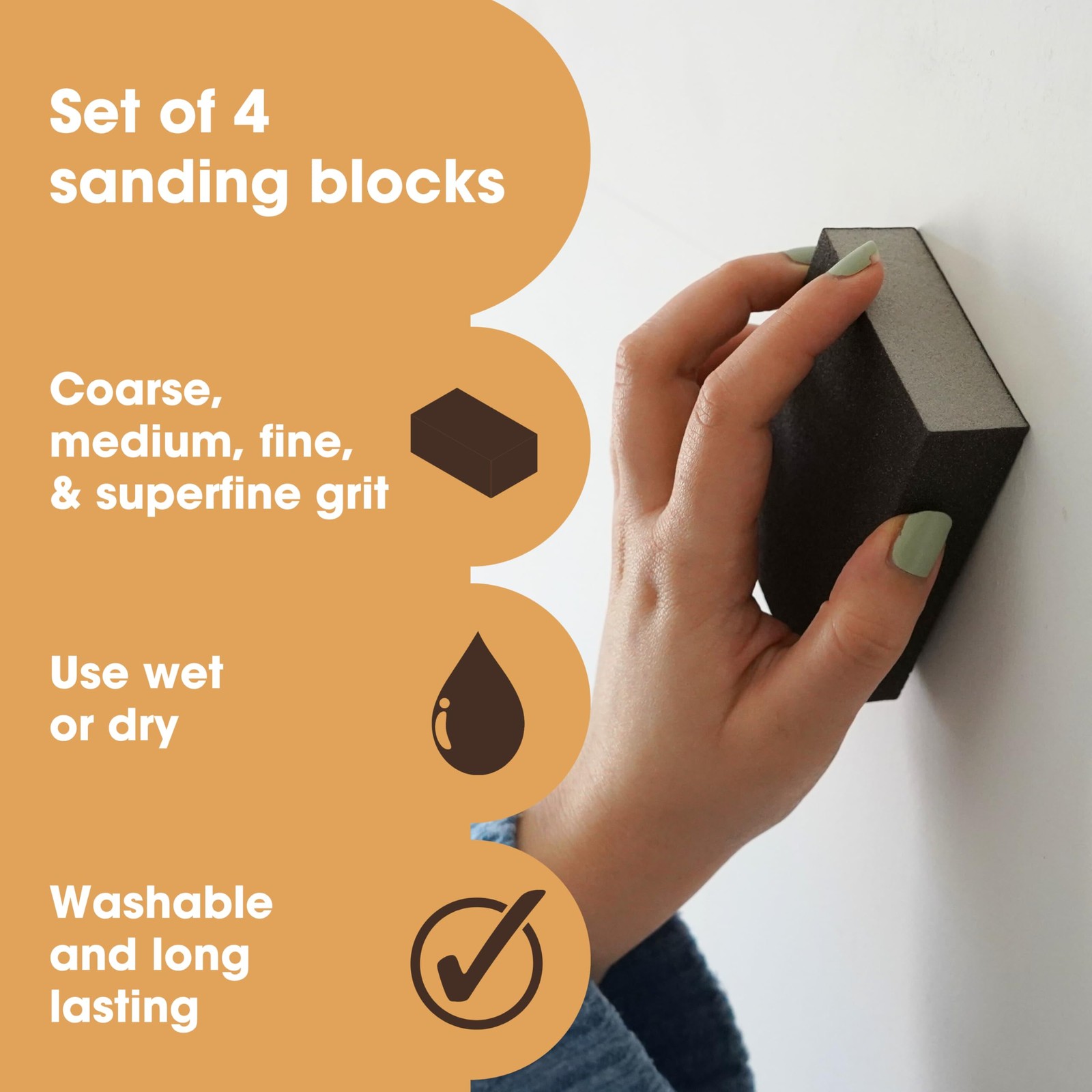Furniture Clinic Sanding Block – Pack of 4 Wet & Dry Sanding Sponges (Coars