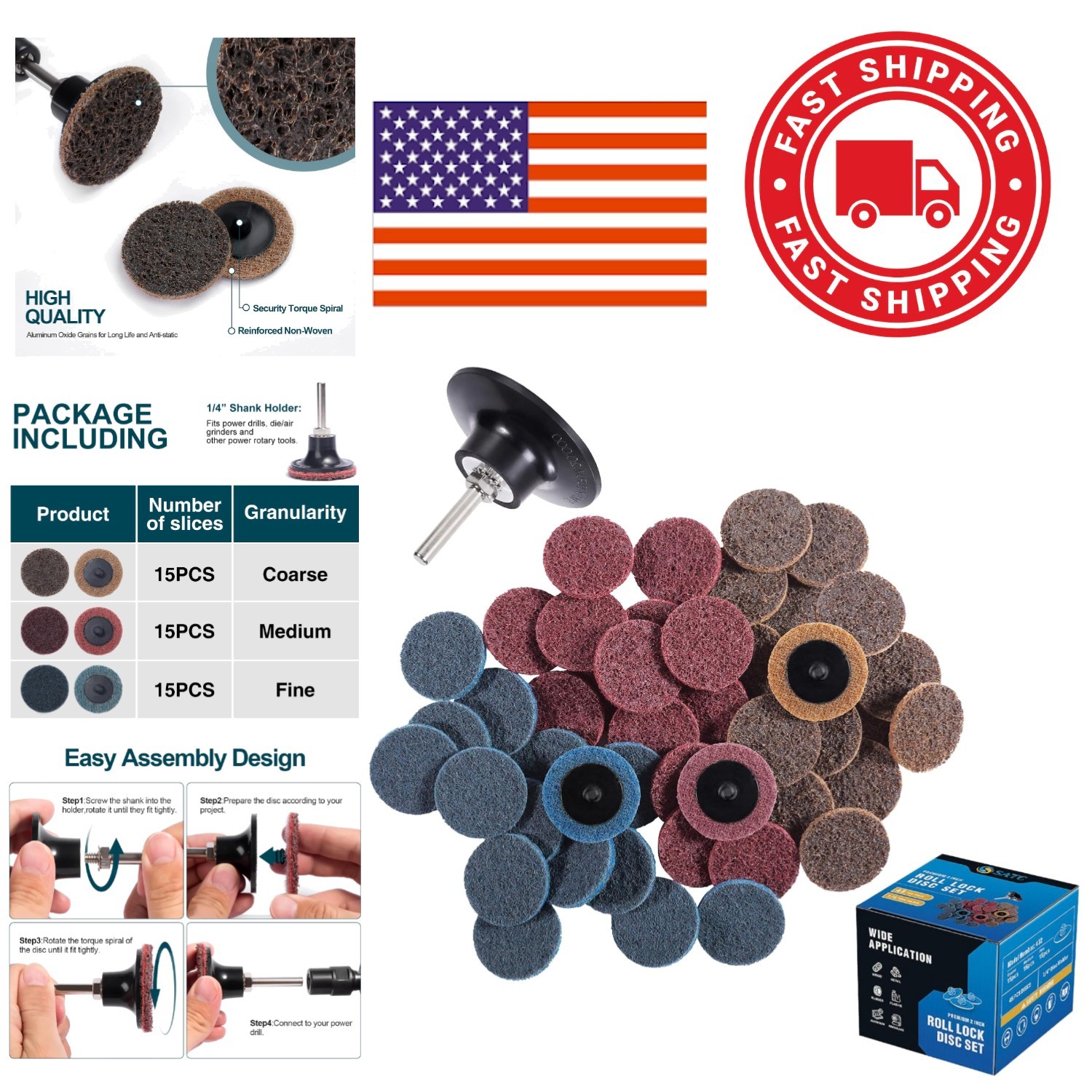 Sanding Discs Set 46PCS 2 Inch for Surface Conditioning on Metals and Fiberglass