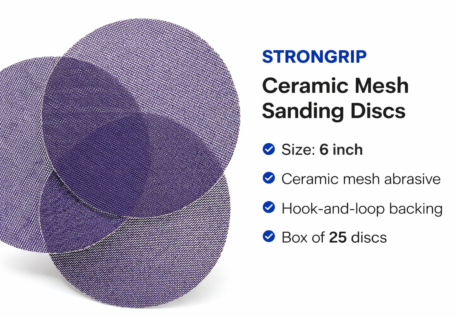 Strongrip Ceramic Mesh Sanding Discs 6 in H & L Purple-Box of 25 Choose Grit