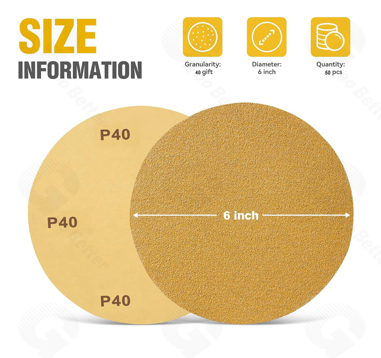 6 in Sanding disc Sandpaper 50 Roll Adhesive PSA Sticky Back 40 Grit Sand Paper