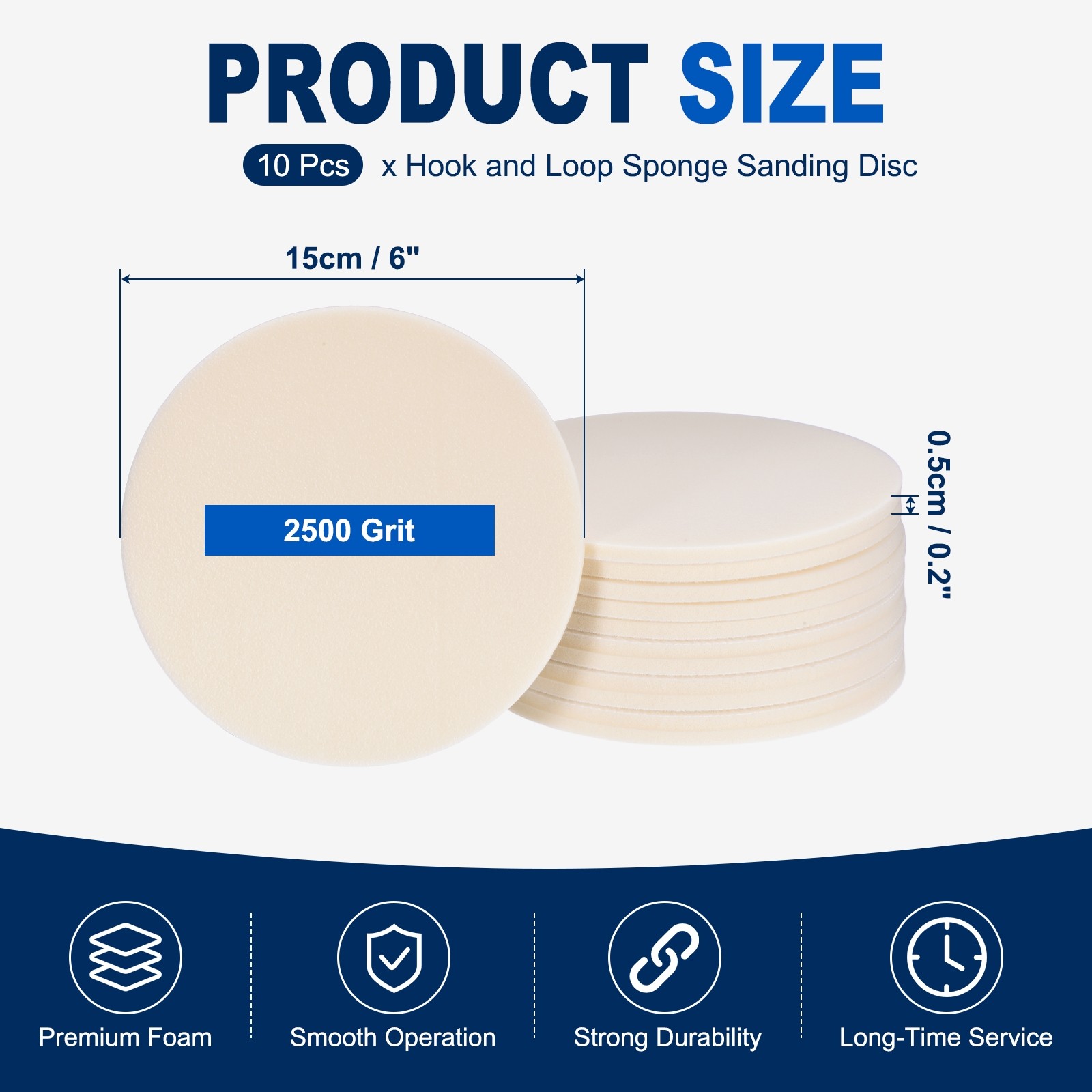 10 Pcs 2500 Grit 6 Inch Hook and Loop Sponge Sanding Disc for Sander, White