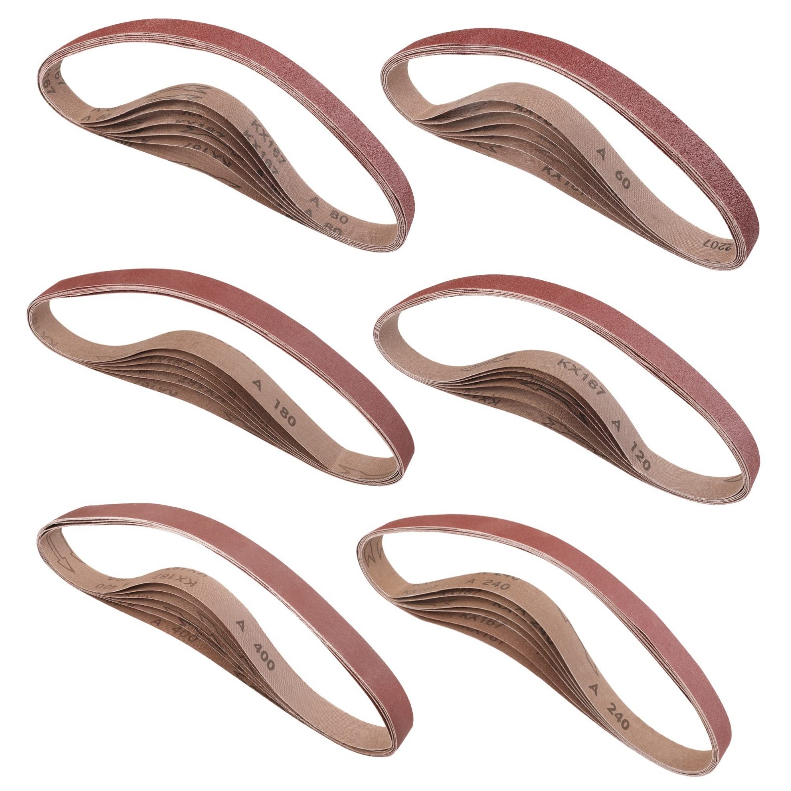 36-Pack Sanding Belts 1″x30″ Aluminum Oxide – 60/80/120/180/240/400 Grits for Wo