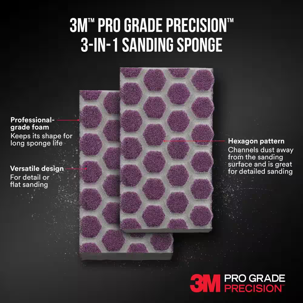 Pro Grade Precision 2.5 in X 4.5 In. X 1 In. Medium 120 Grit 3-In-1 Sanding Spon