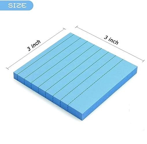 6 Bright Color Lined Sticky Notes Self-Stick Notes 3 in x 3 in, 100 3×3 in