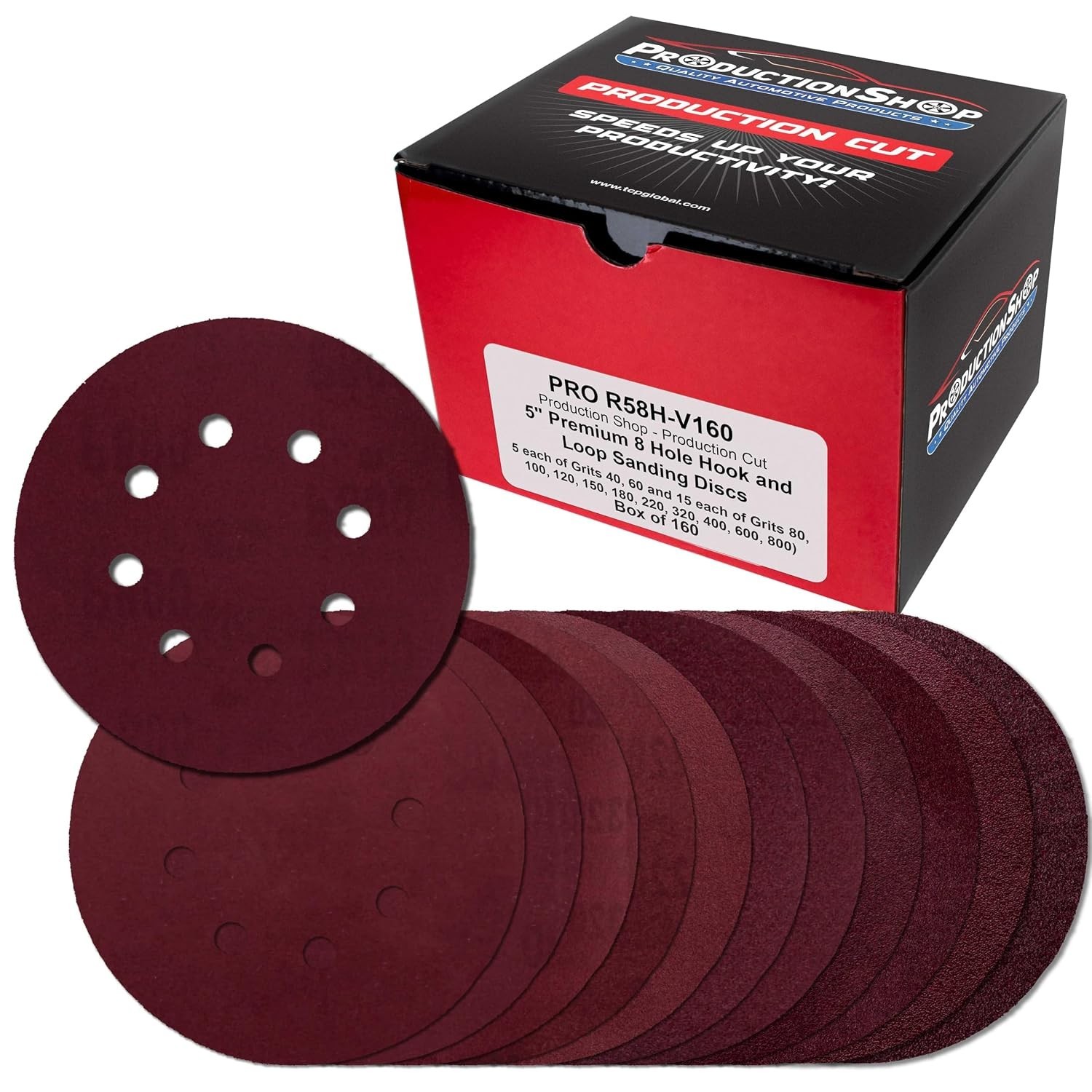 160PCS 5 Inch 8 Hole Sanding Discs Variety Pack Hook Loop Sandpaper 40-800 Grit