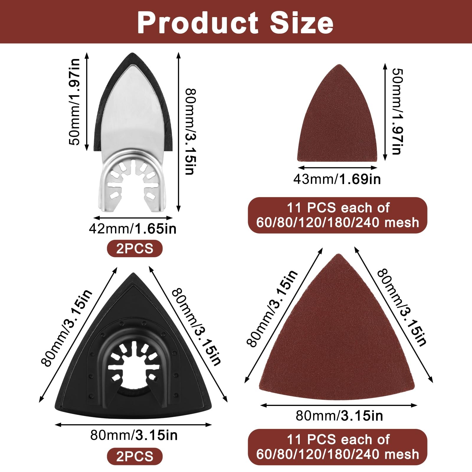 114Pcs Oscillating Tool Sanding Pad Kit, 2 Triangle Pads and 2…