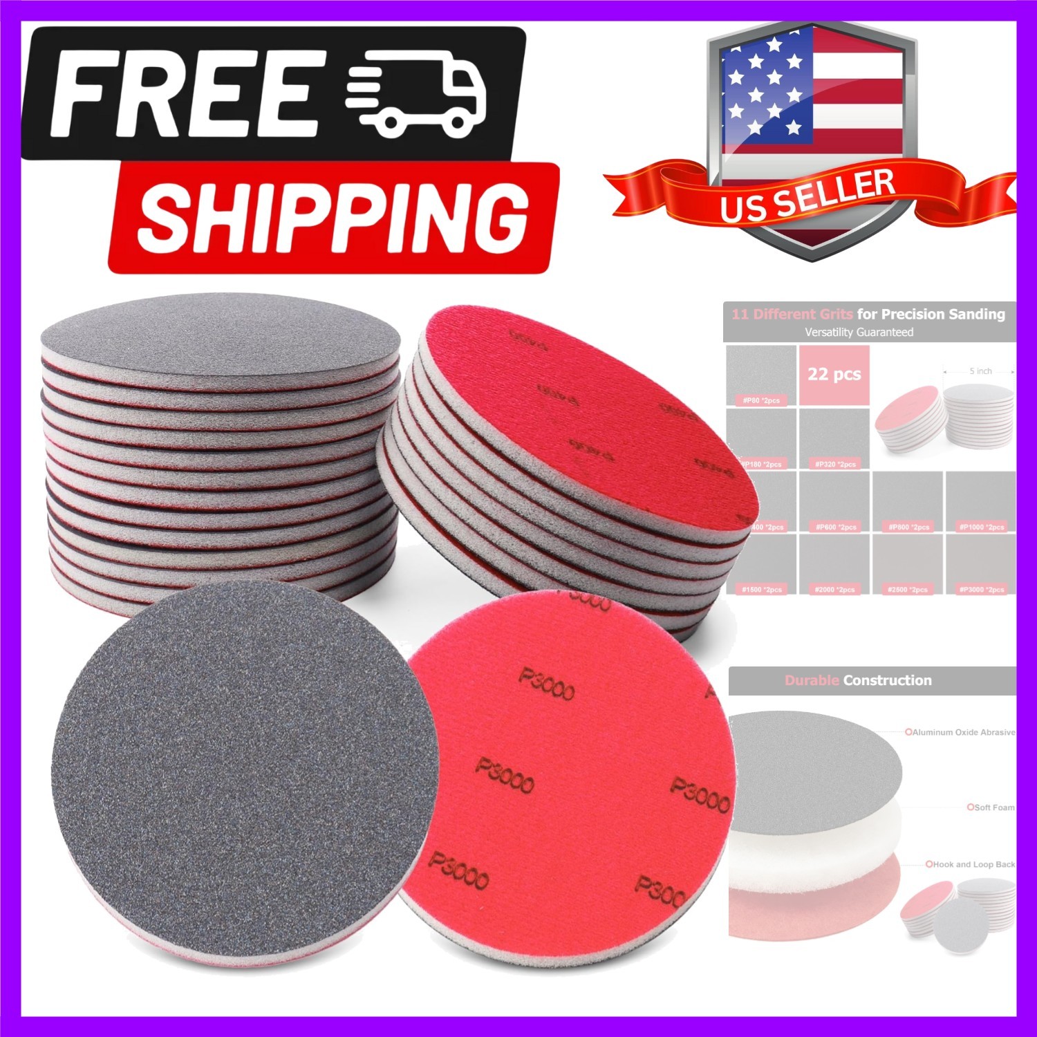 22 Pcs 5 Inch Sanding Sponge Discs, 80-3000 Grit Assorted Foam Sandpaper for …