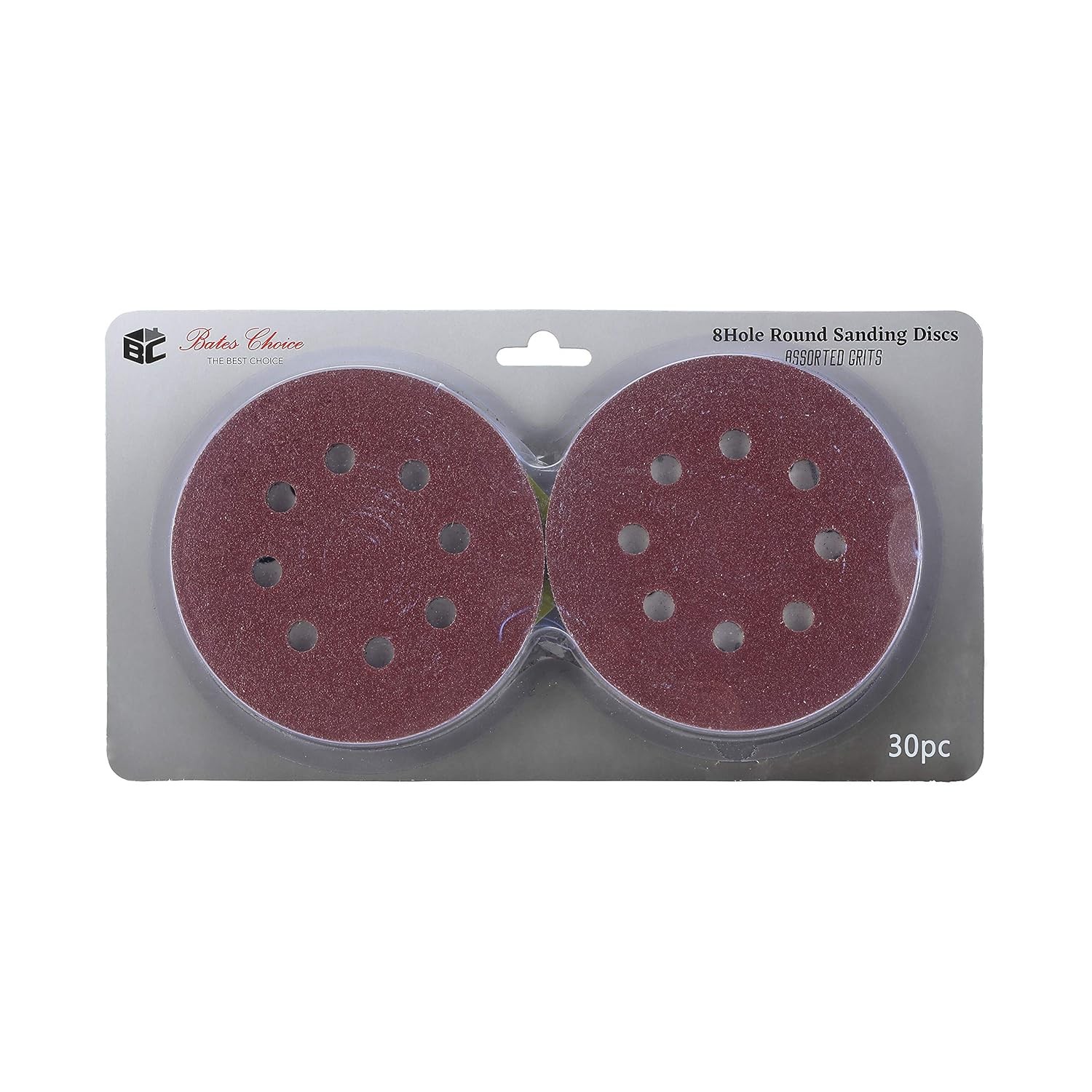 Bates- Sanding Discs 5 Inch 8 Hole, 30 Pack, 30 40-600 Grits, Red