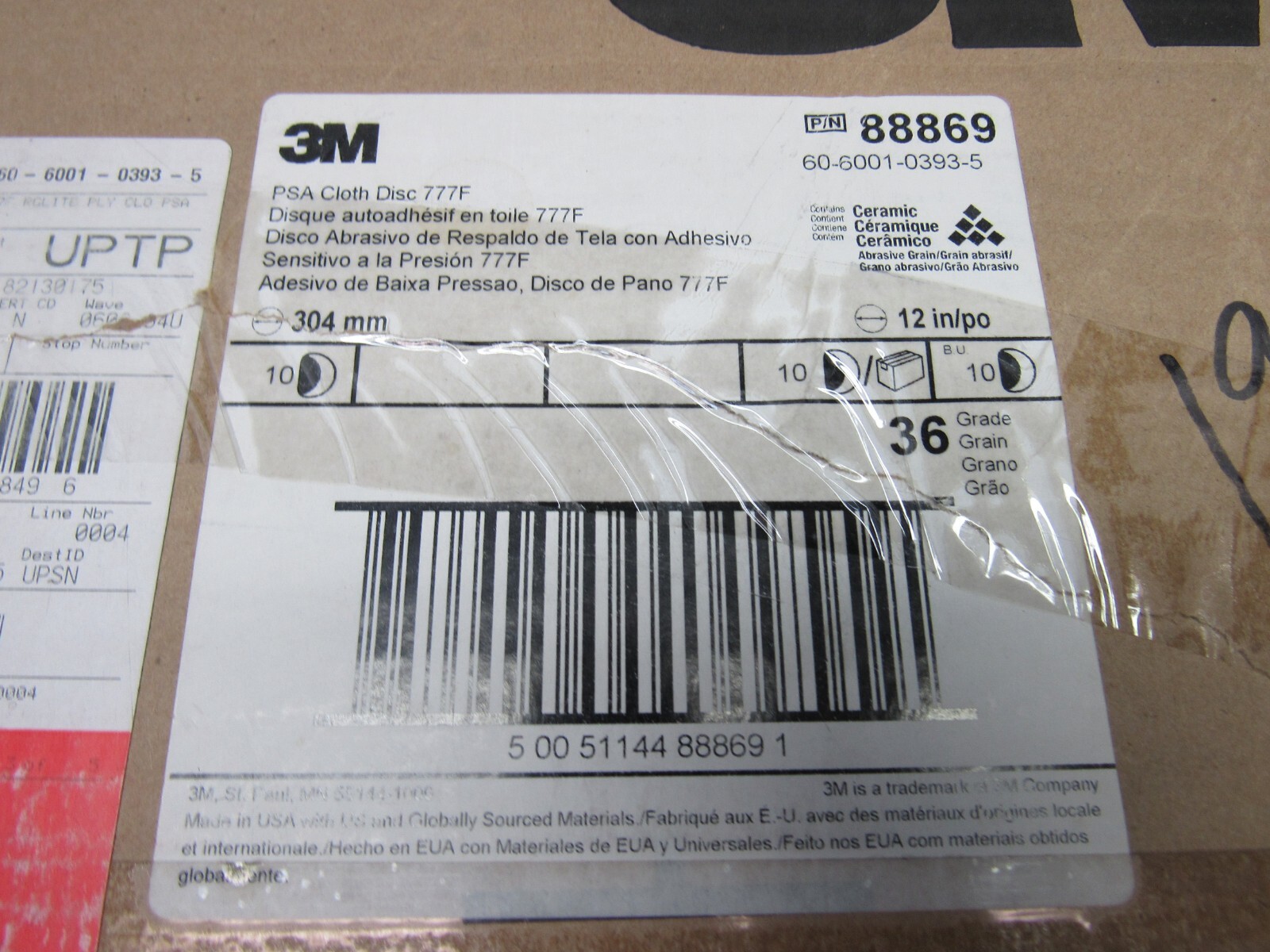 PACK OF 10-QTY 3M PSA CLOTH DISC 777F 36-GRIT 12″ CERAMIC PN#88869 NEW IN BOX !!