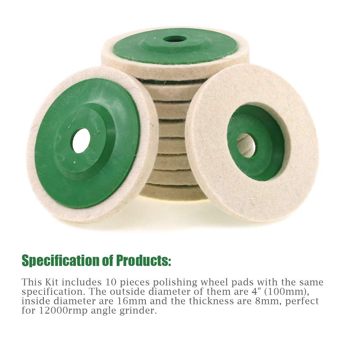 10 Pcs 4 Inch Wool Felt Polishing Wheel Discs for Metal Aluminum Stainless Steel