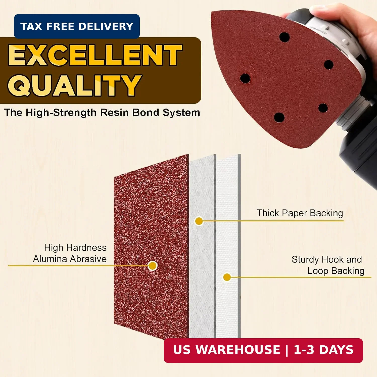 55Pcs Mouse Detail Sander Sandpaper Premium Triangle Sanding Pads 9 Grits 40-800