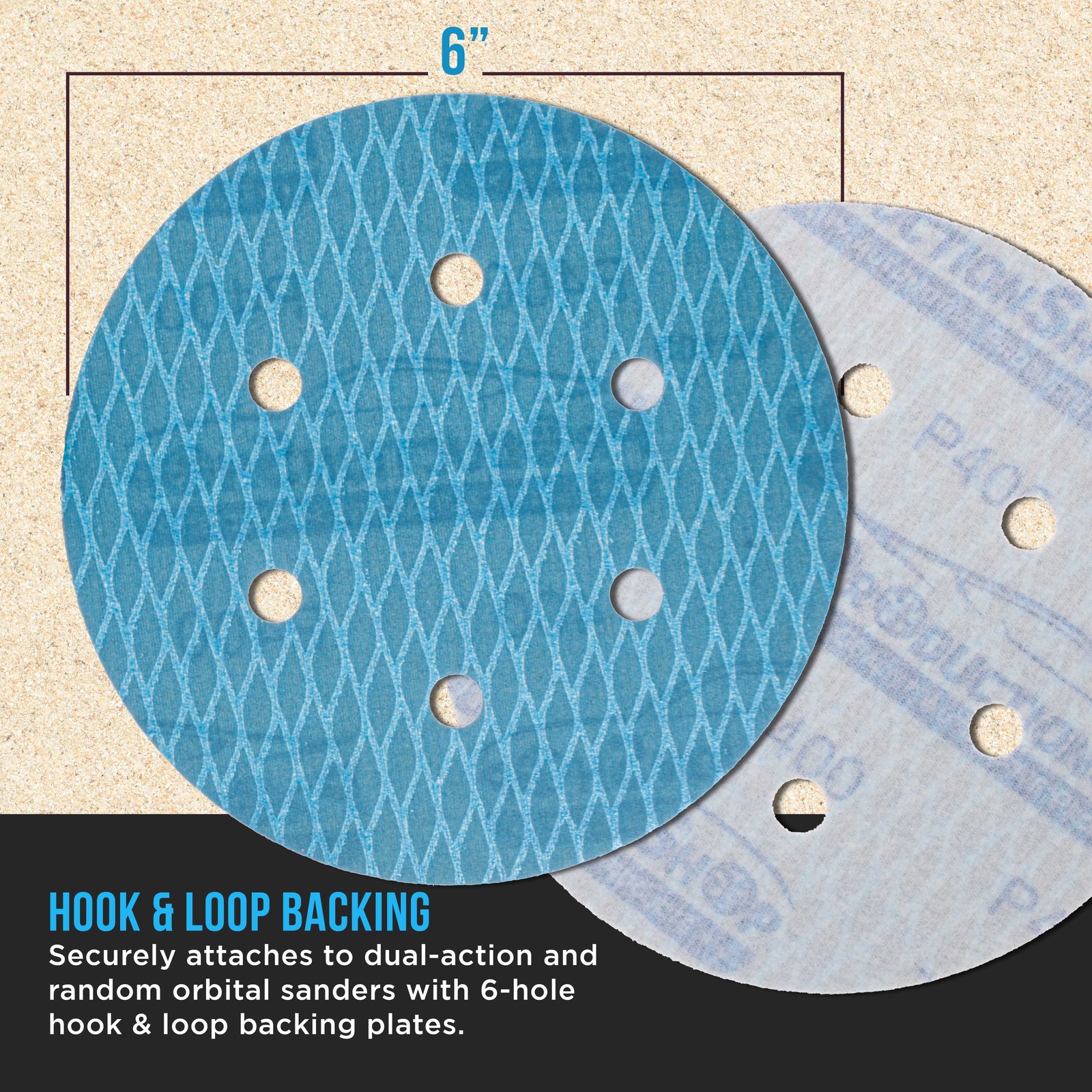 400 Grit 6″ Diamond Shape Sanding Discs, 6-Hole, Box of 50 Hook & Loop Sandpaper