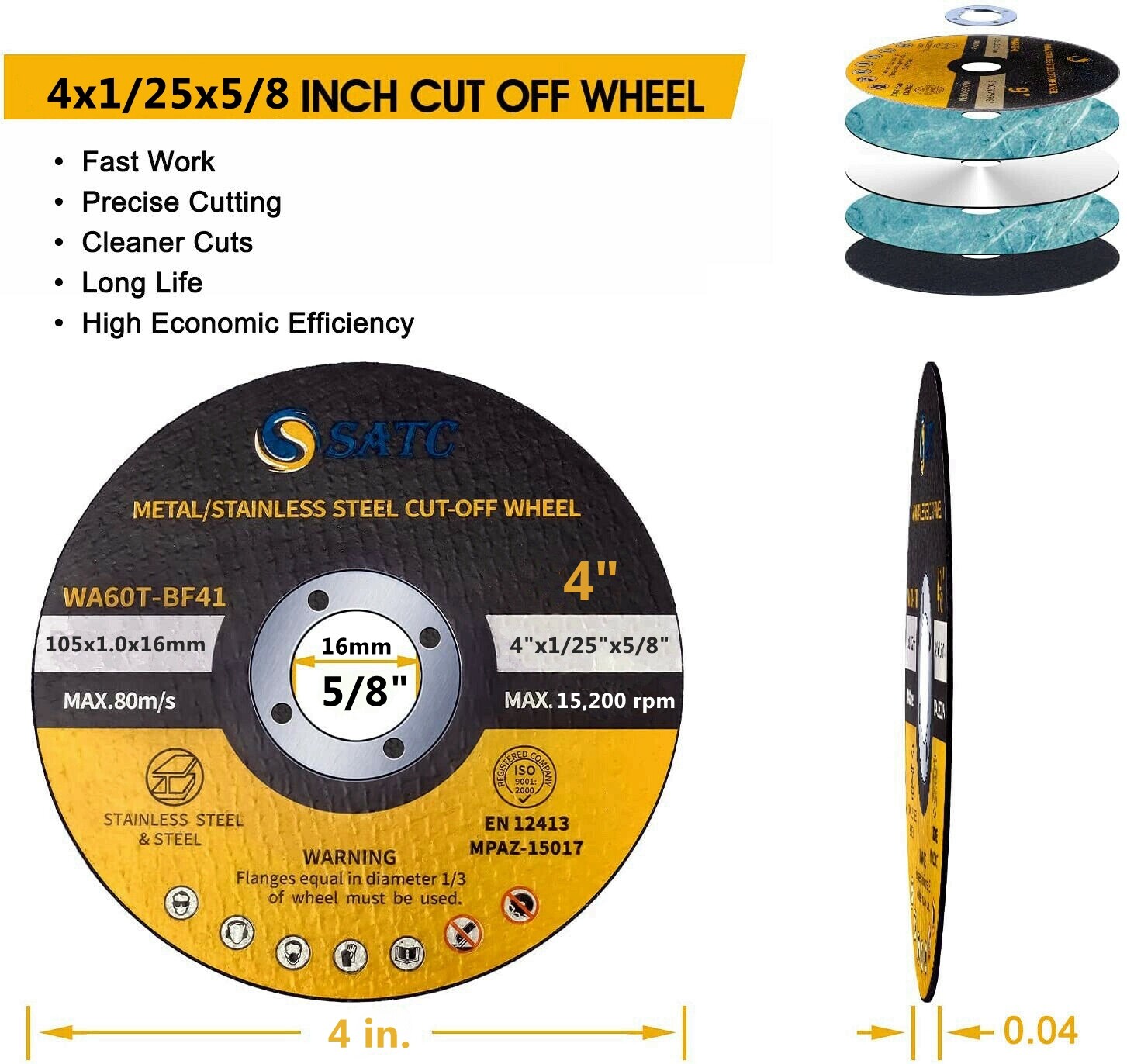 50 PACK Cut off Wheels 4″ x0.04″x5/8″ INOX Metal & Stainless Steel Cutting Discs