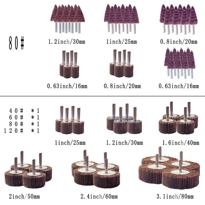 64 Pack 1/4″ Abrasive Flap Wheel Sander Set, 40 60 80 120 Grit Aluminum Oxide