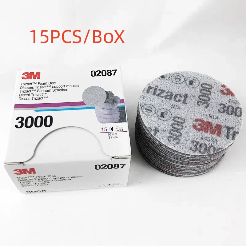 For 3M 02087 Trizact Hookit 3 Inch P3000 Grit Foam Disc Automotive 15Pcs/Box