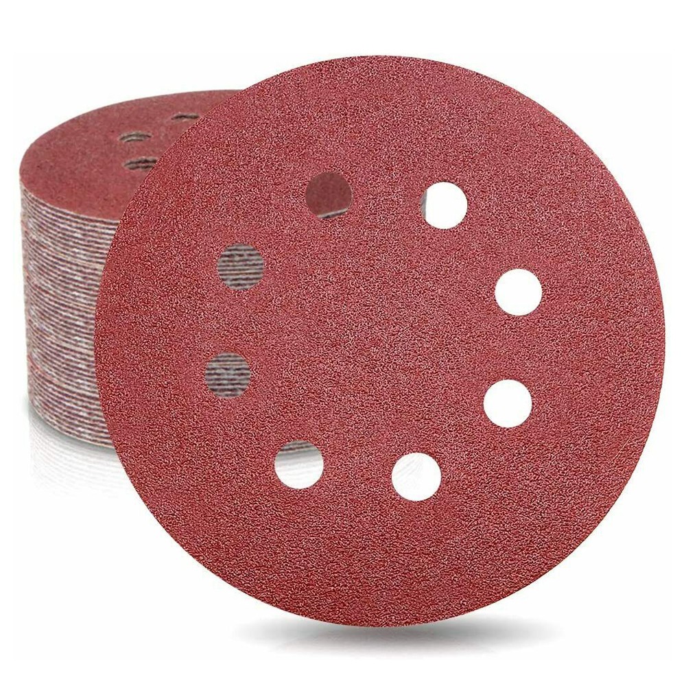100Pcs 5 inch Sanding Discs 8-Hole Hook Loop for Orbital Sander Paper 150 Grit