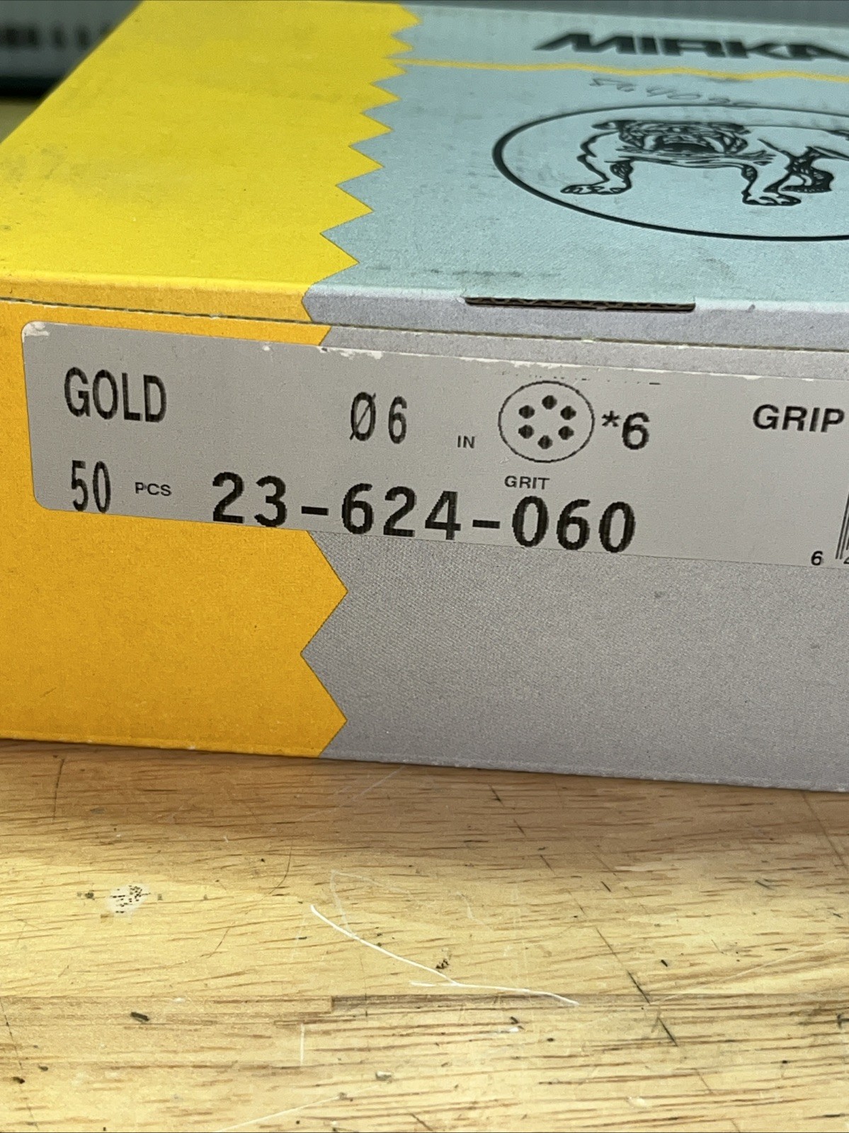 MIRKA SANDING DISCS 23-624-060. 6″ GOLD, 6 HOLE, P60 GRIT, BOX OF 50. ~ NEW