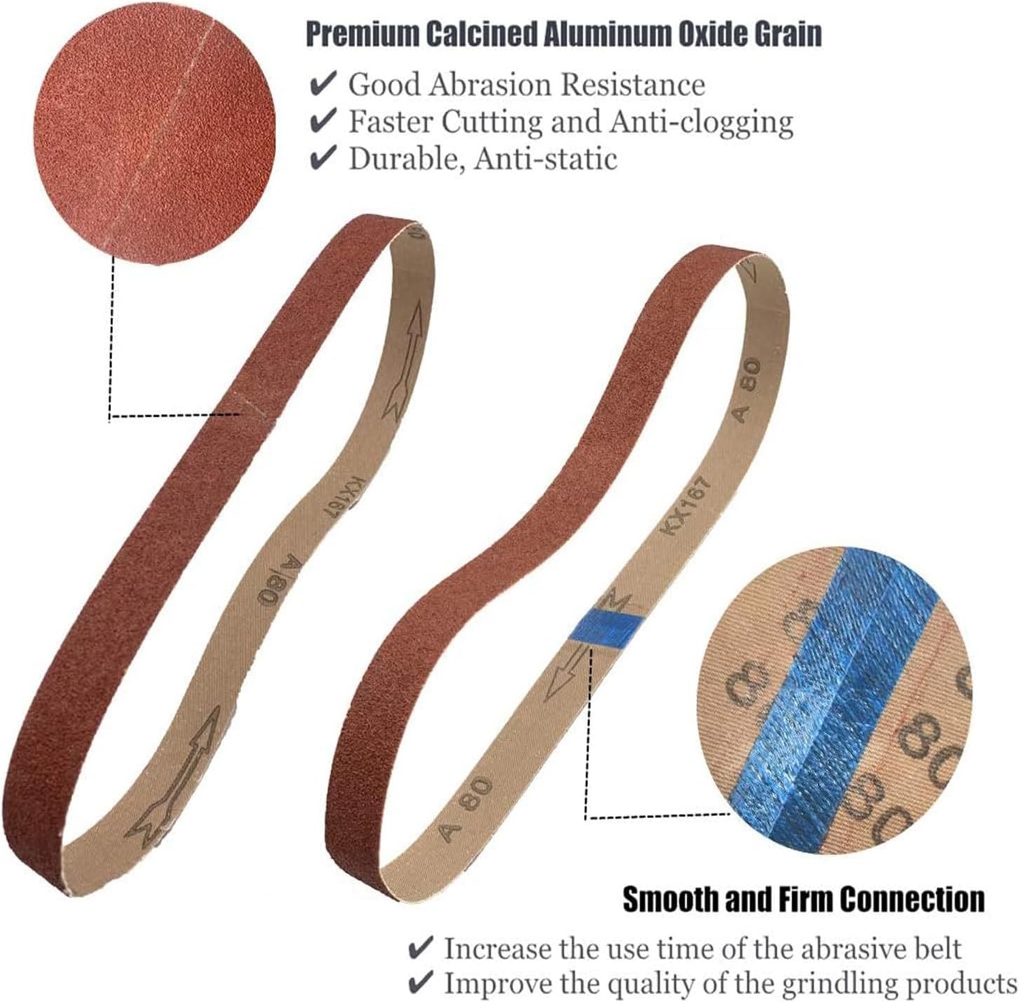 1/2 X 18 Inch Sanding Belt Sandpaper, 80 Grit Aluminum Oxide Air 1/2x18in