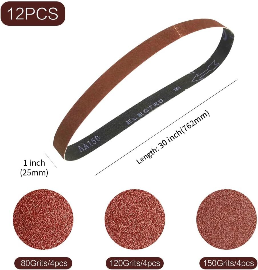 1X30 1 X 30 Inch Sanding Belt Pack 1-Inch X 30-Inch,12 Pcs(4 Each of 80 120 150