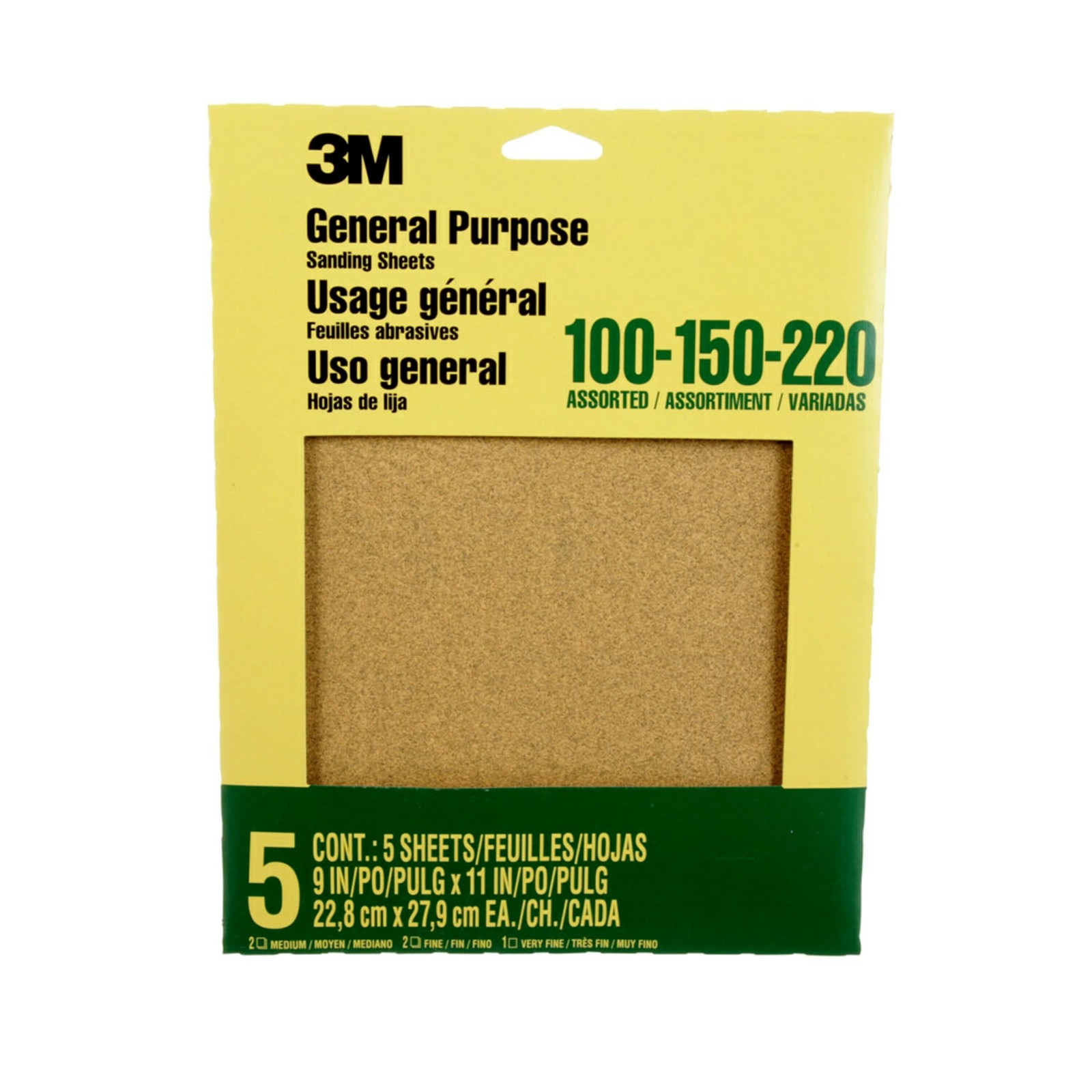 3M Aluminum Oxide Sandpaper, 5 Sheets, Assorted 1-Pack (5 Sheets),
