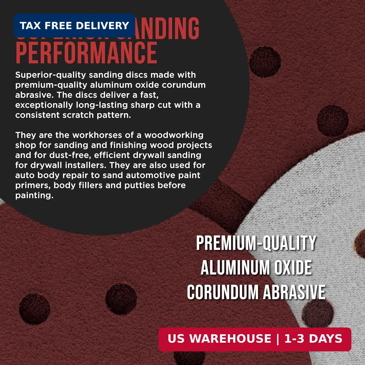 ProductionShop 5″ Red 8-Hole Pattern Sanding Discs, 50 Disc Variety Pack, Grits