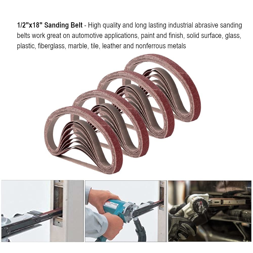 20 Pack 1/2 Inch x 18 Inch Aluminum Oxide Sanding Belts – All Grits Included