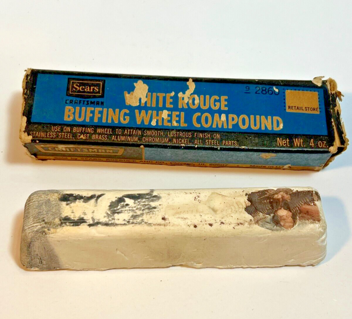 Sears Craftsman White Rouge Buffing Wheel Compound 9-2860 Bar