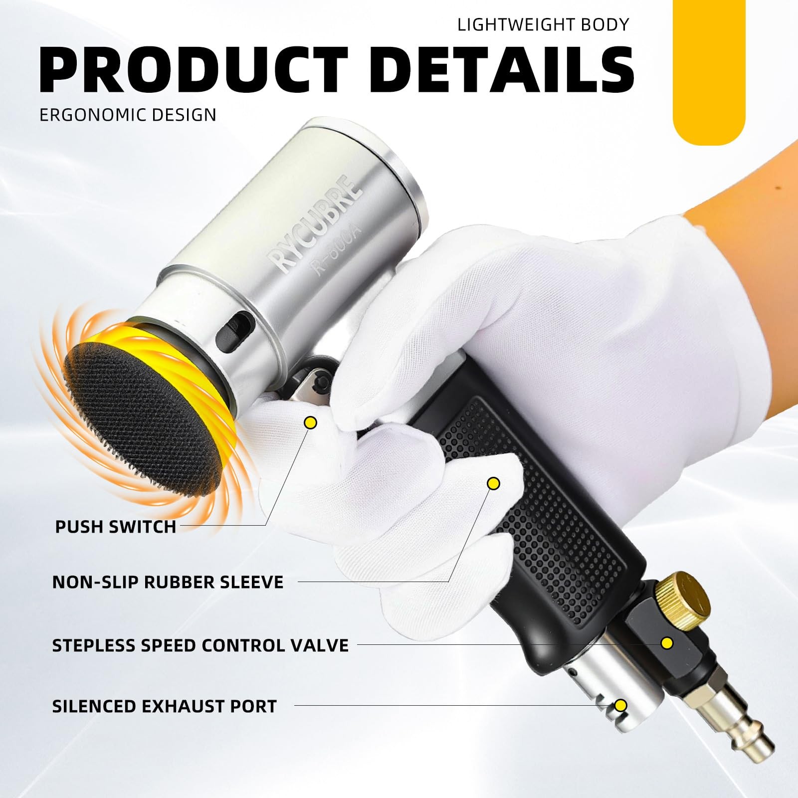 3 Inch Orbital Sander, Air Sander with 1/2/3 1/2/3inch, White、black