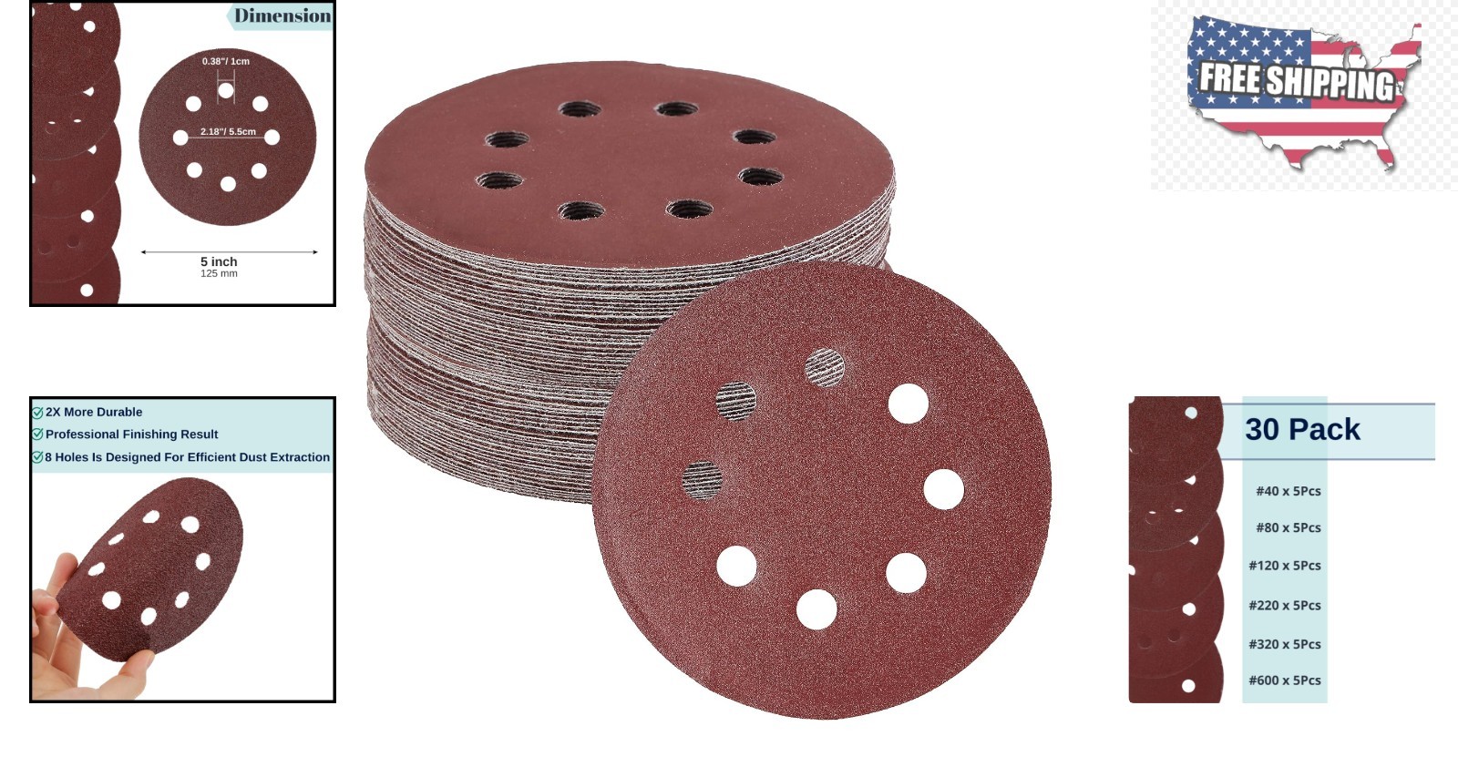 Ultimate 30-Pack 5 Inch Sandpaper Discs – Perfect for Wood, Metal, and Plastic