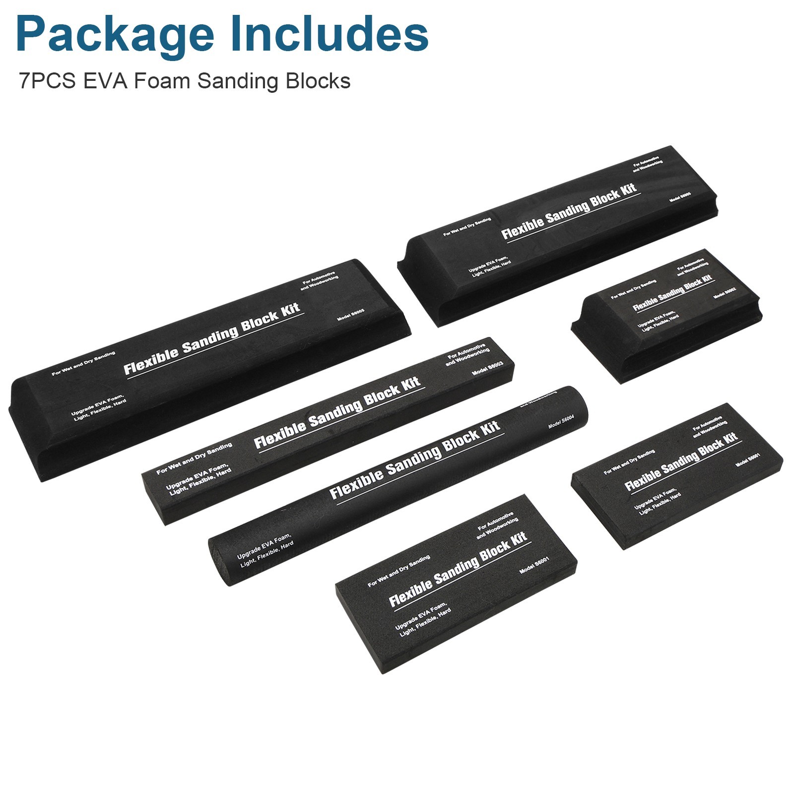 7Pcs Sanding Block Kit Flexible EVA Foam Wet or Dry for Automotive or Woodwork