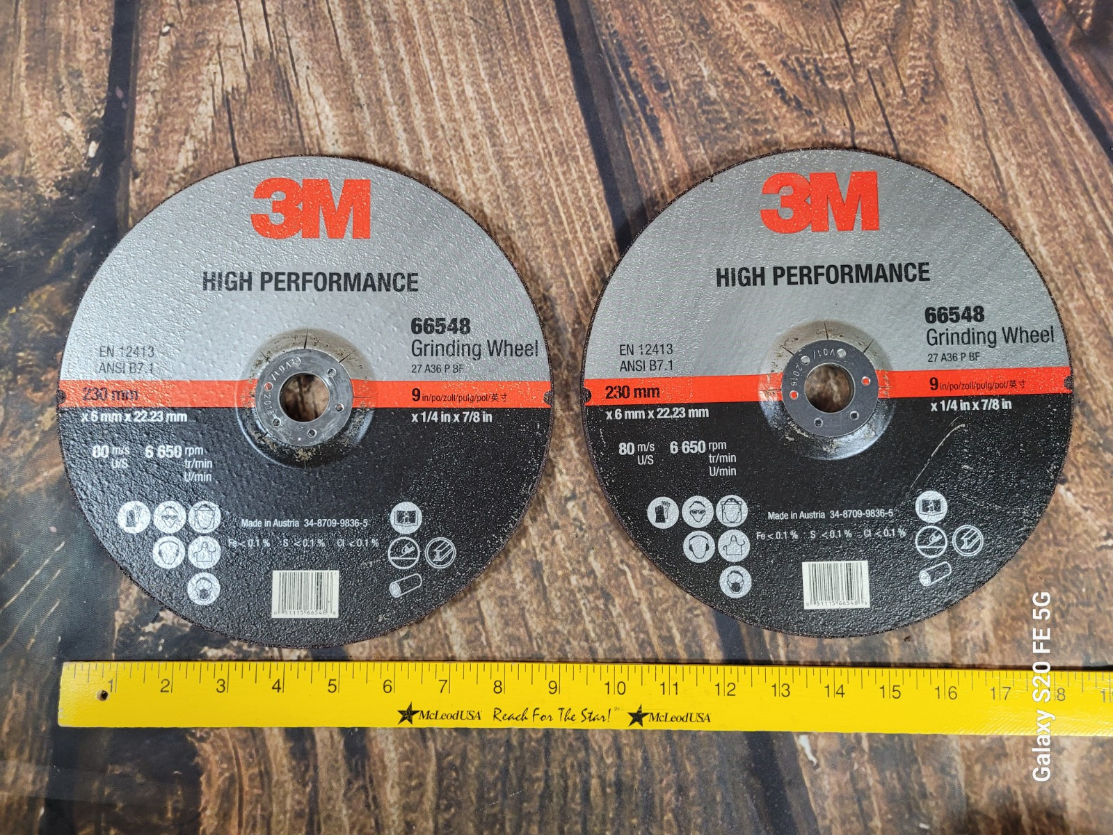 3M 9″ x 1/4″ x 7/8″ High Performance 66548 Grinding Wheel Lot of 2 Depressed