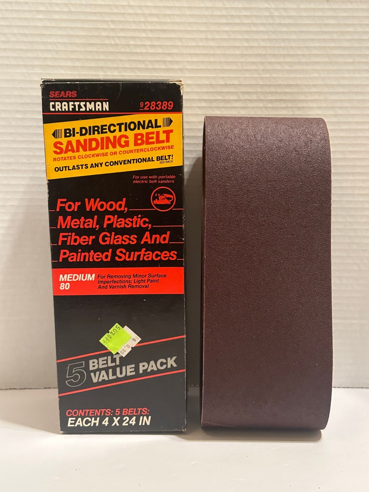 NOS 5 PK Sears Craftsman Bi-Directional Sanding Belt Medium 80 Grit Item 28389