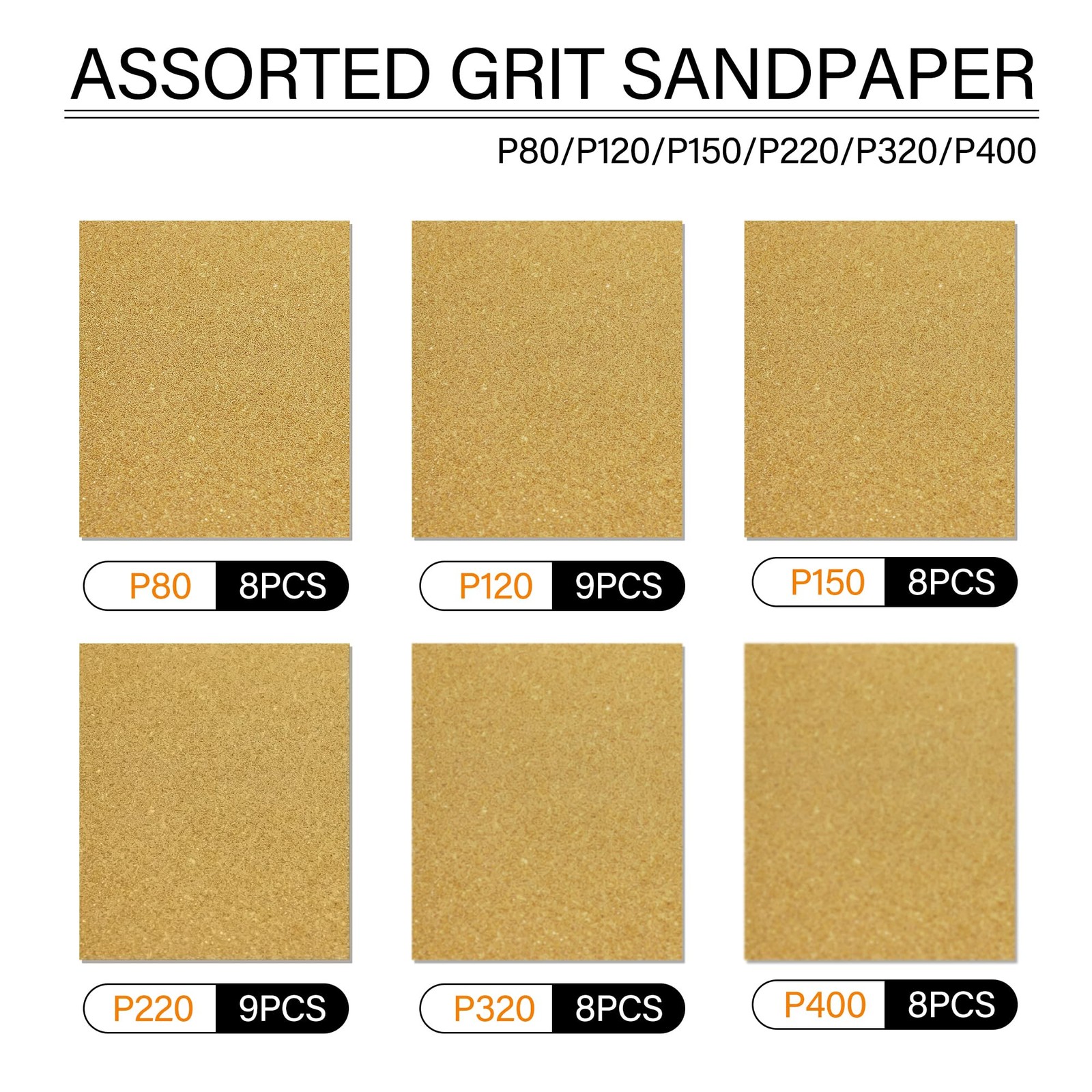 50 PCS 5.5×4.5 In 1/4 Sheet 80400 Grit Drywall Wood Sandpaper Assortment