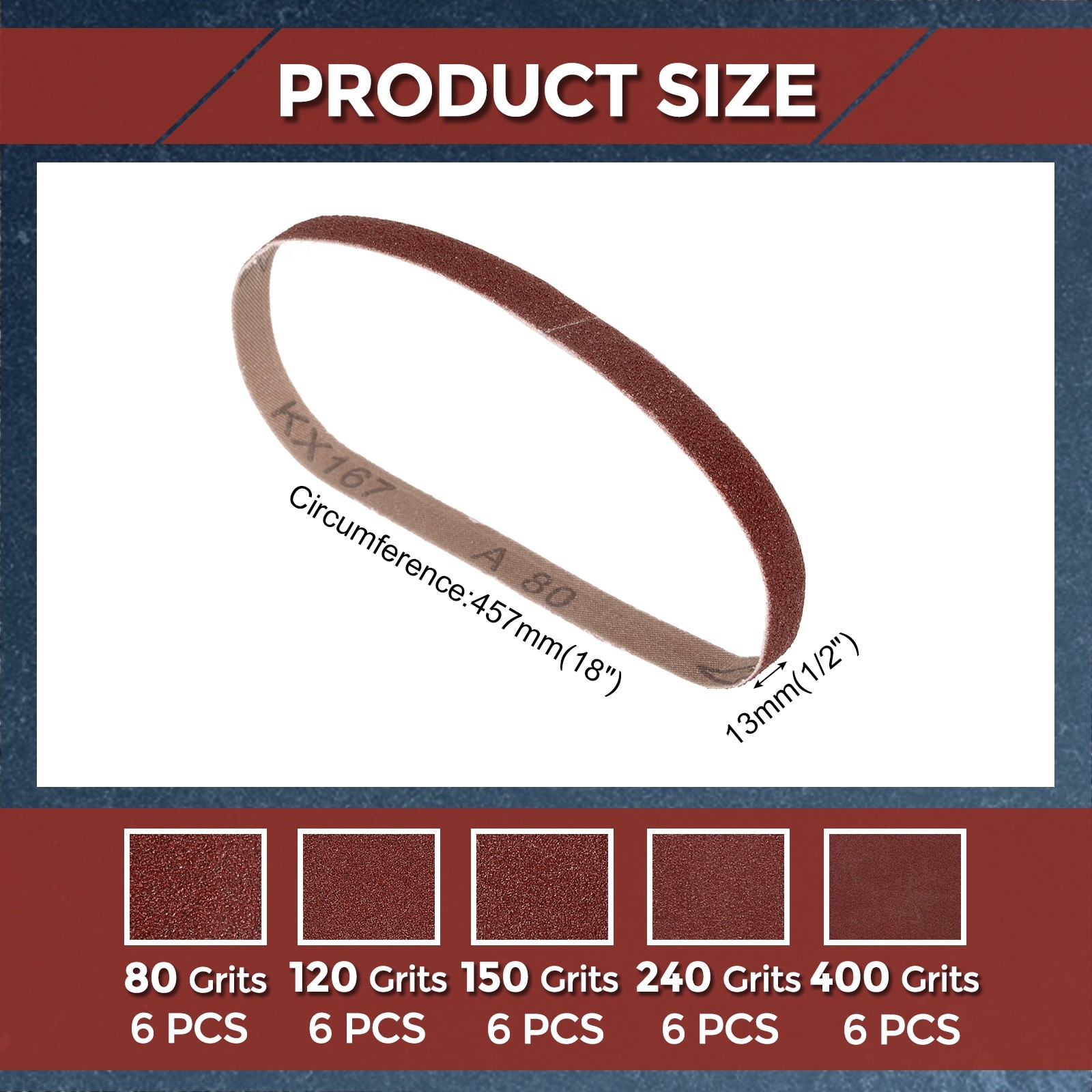 30 Pcs Sanding Belts 1/2 x 18 Inch 80/120/150/240/400 Grit Aluminum Oxide