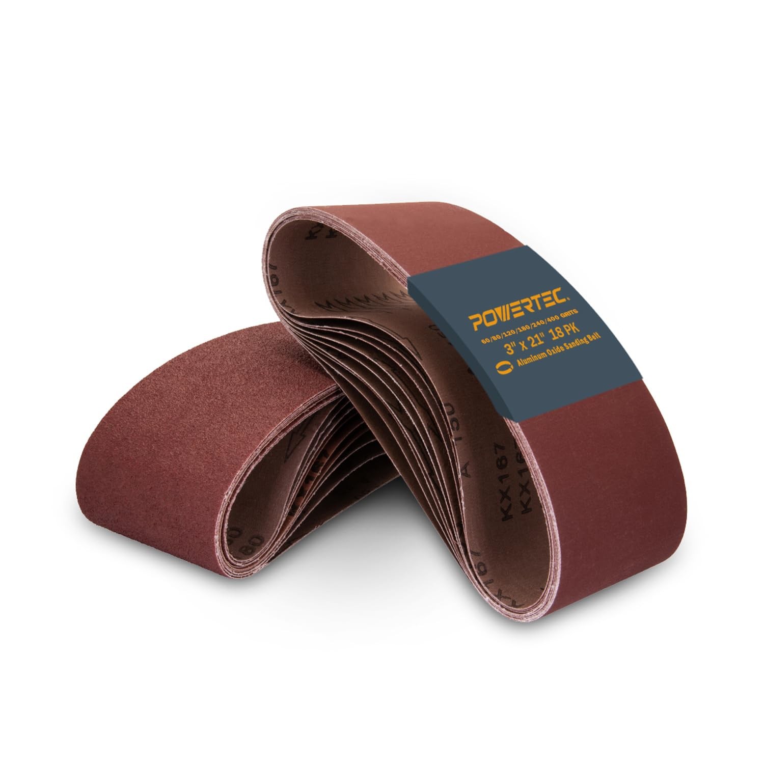 POWERTEC 3 x 21-Inch Sanding Belts, 3 Each of 60/80/120/180/240/400 Grits,18PK,A