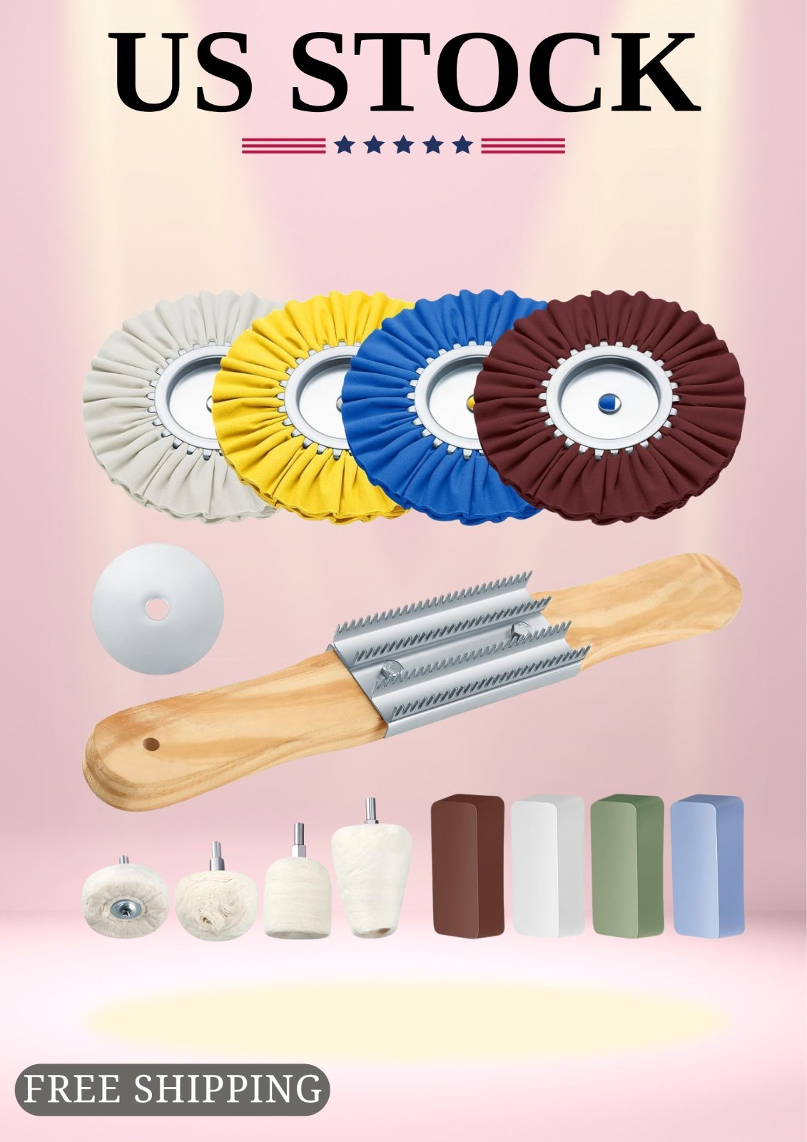 15 Pcs 8″ Airway Polishing Wheel Kit with Buffing Compound for Angle Grinder