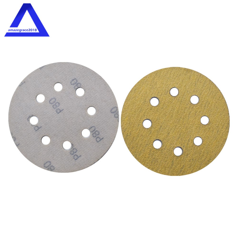 100Pack 5″ 8 Holes Sanding Disc Hook and Loop Flocking Sandpaper 60-320 Grit