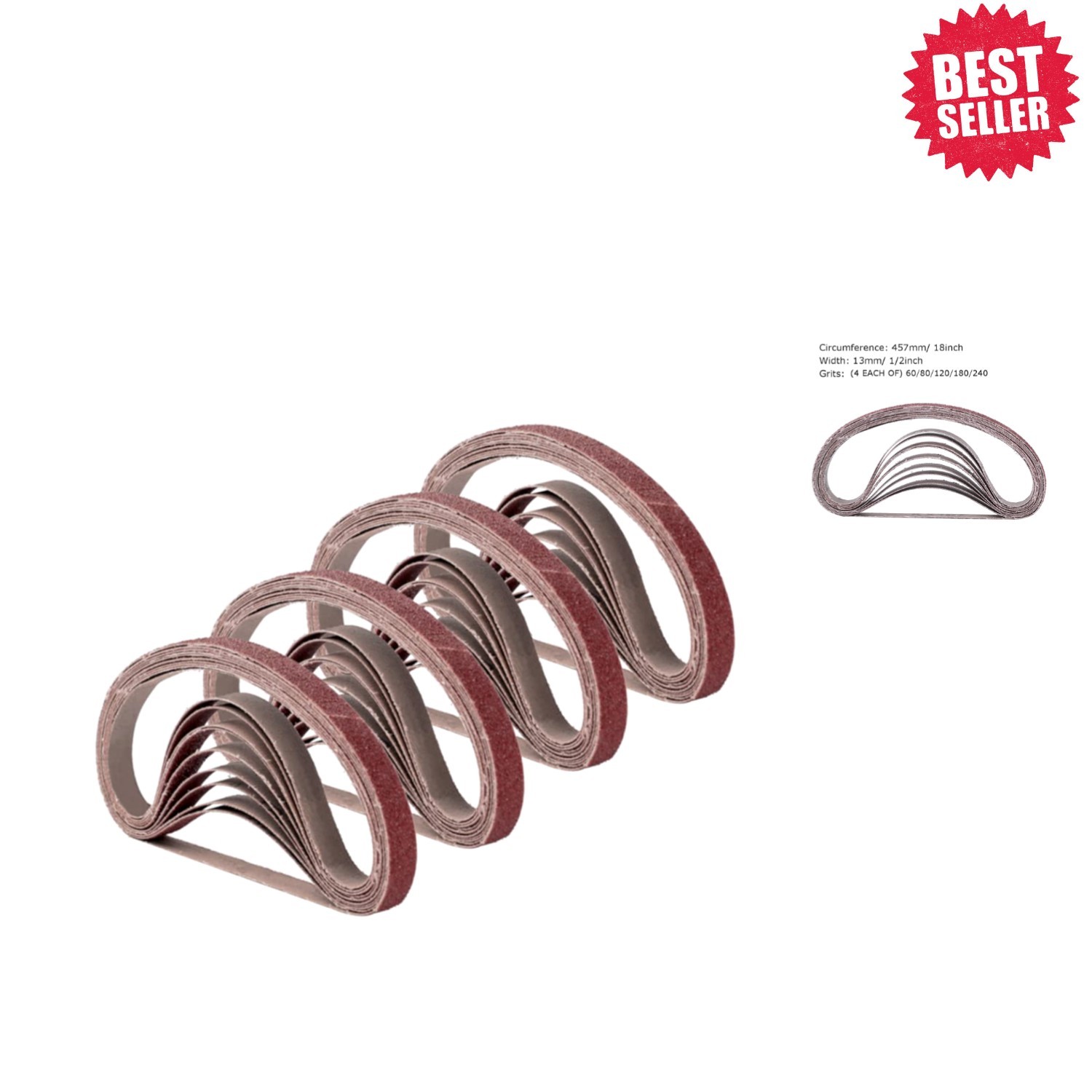 Durable 20-Piece Sanding Belt Set – 1/2×18 Inch, Ideal for Polishing & Finishing