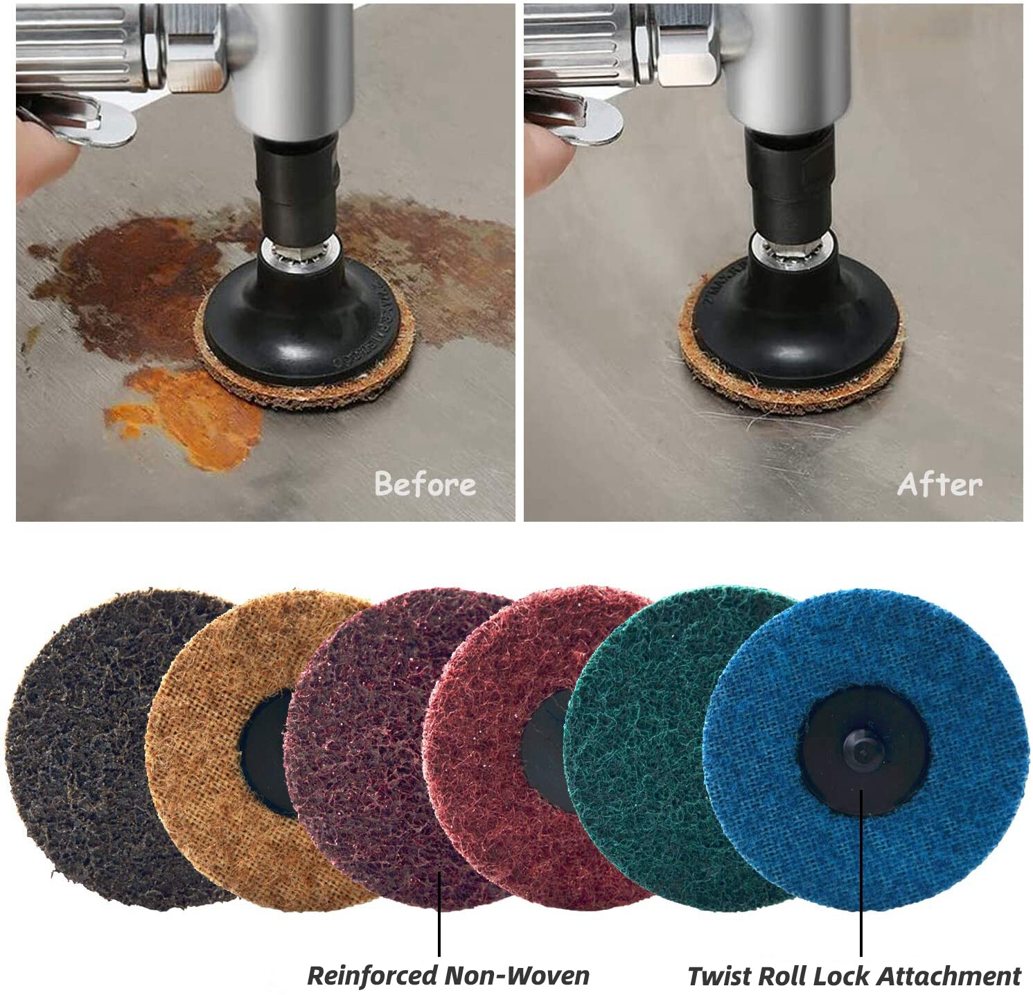 25 PACK 3in Fine Blue Non-Woven Pads Roll Lock Surface Sanding Grinding Disc