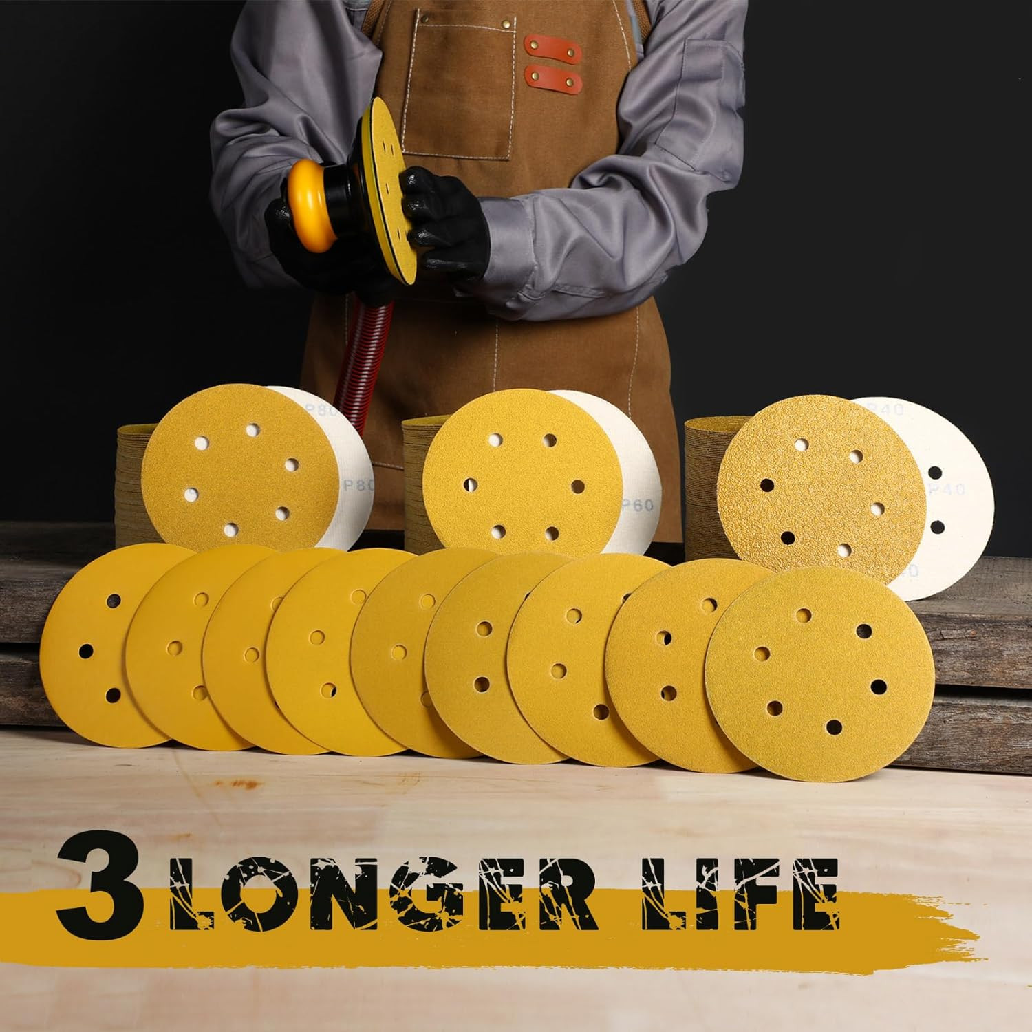 6 Inch Sanding Discs Hook and Loop, 80 120 220 320 400 Grit Sandpaper Disc