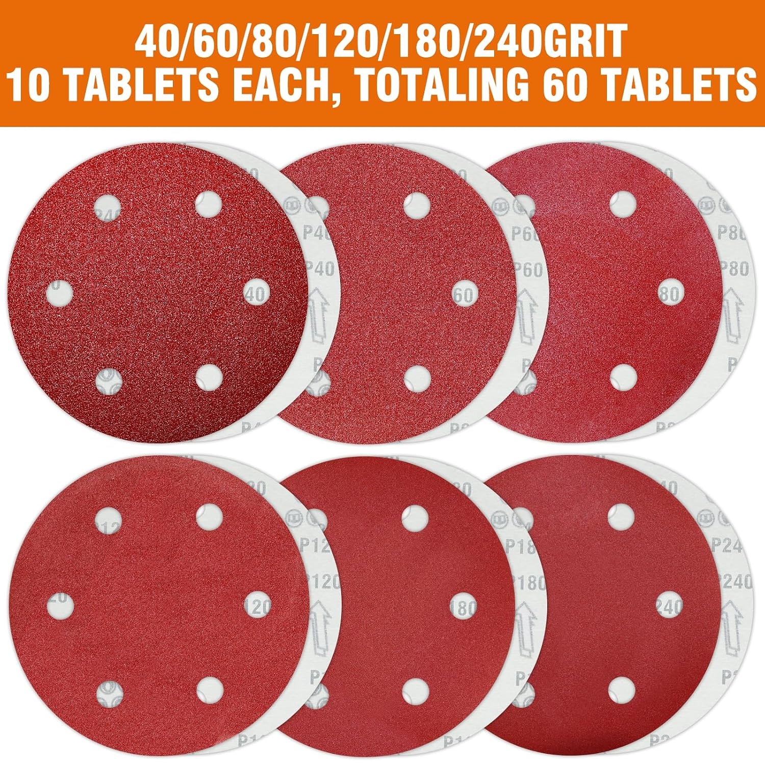 60 PCS 9 Inch Drywall Sanding Discs 40 60 80 120 180 240 Grit 6 Hole Hook